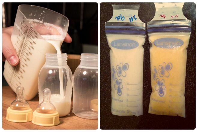 Совершенно нормально, когда сцеженное молоко имеет голубоватый, желтоватый или даже коричневатый цвет. И при хранении разделяется на слой молока и слой сливок.